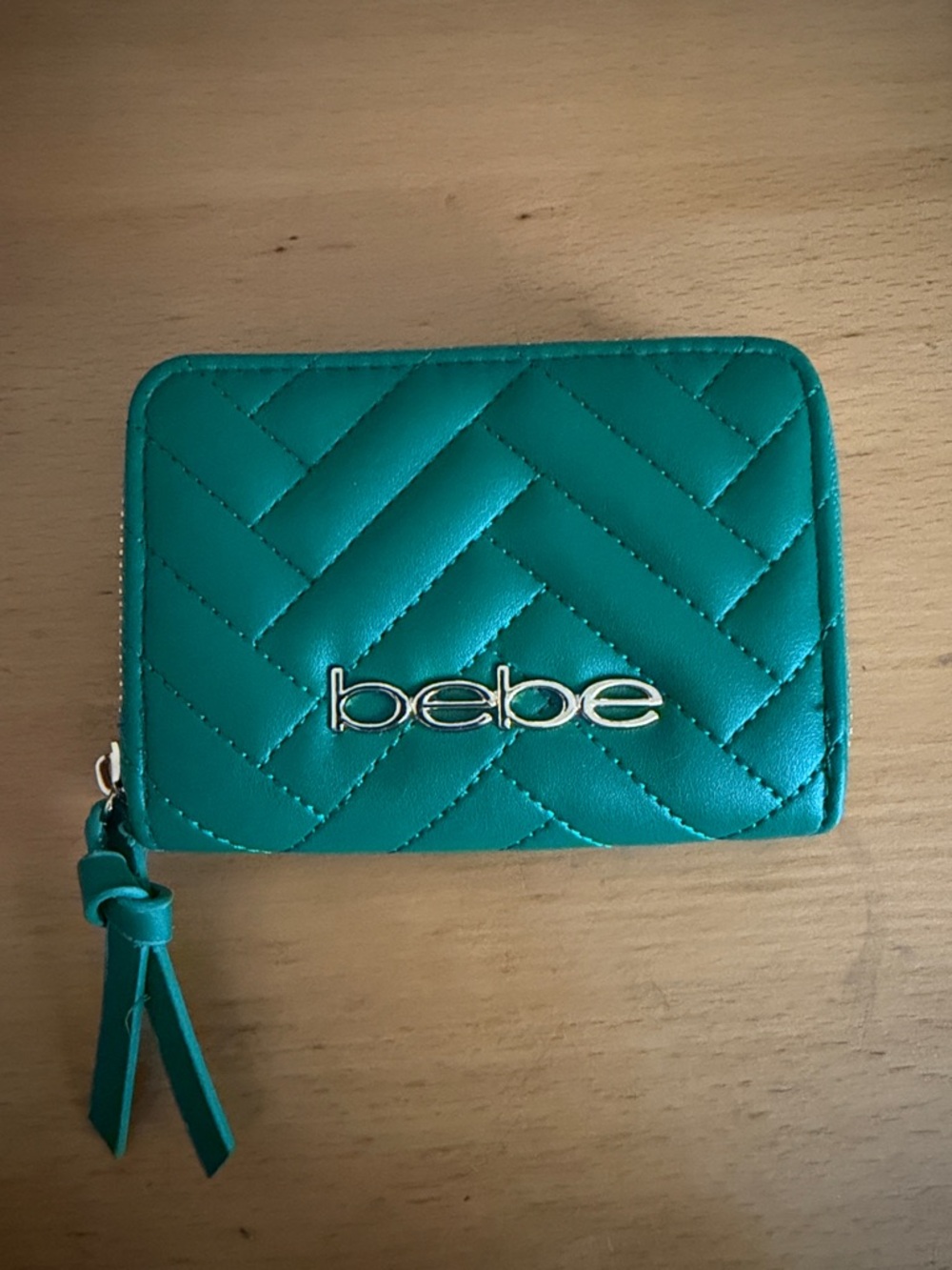 bebe Quilted Teal Zip-Around Wallet with Tassel